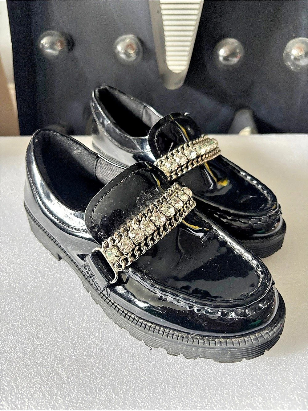 Girls Steve Madden Patent Chain Loafers